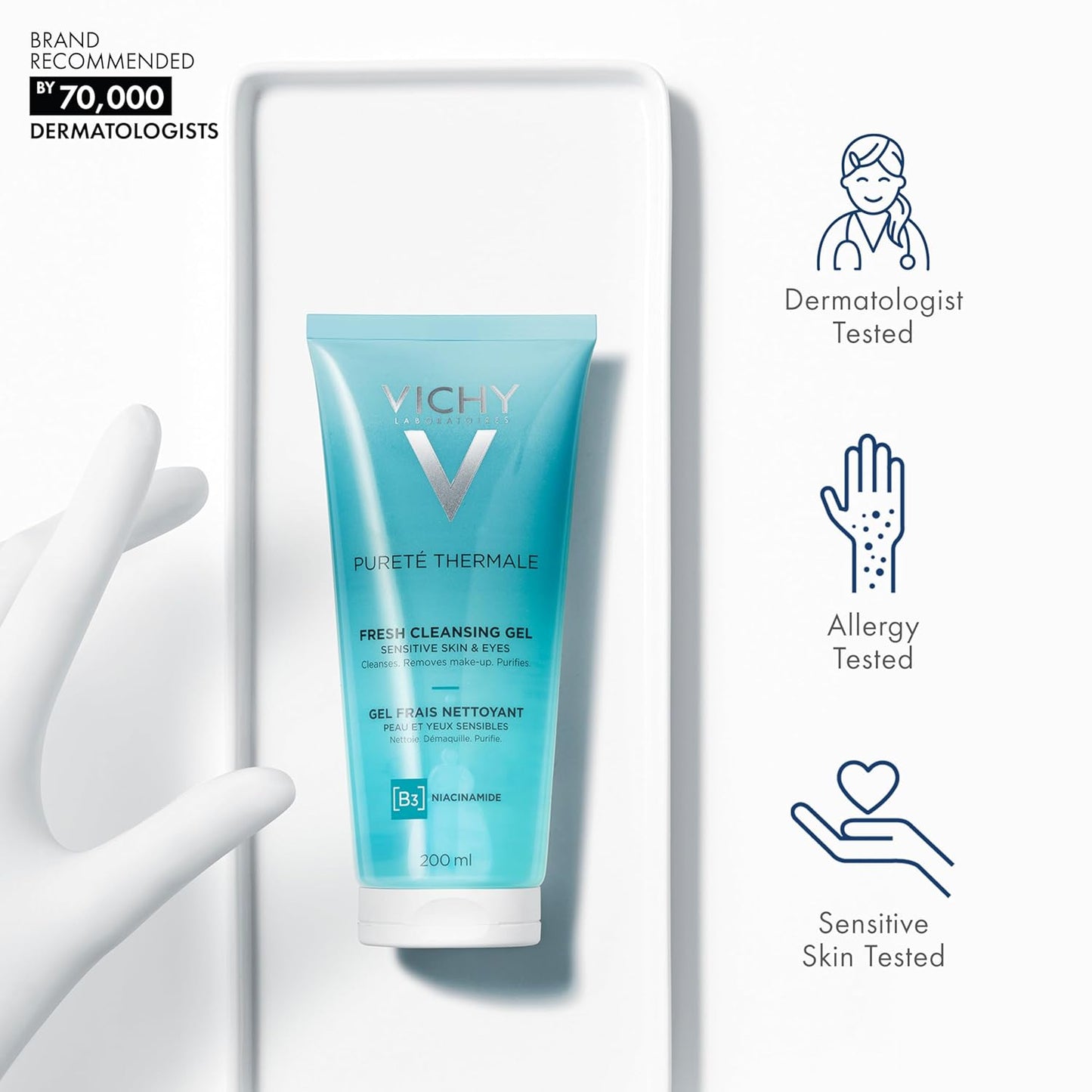 VICHY Pureté Thermale Cleansing Gel - Gentle Makeup Remover with Glycerin & Niacinamide | Safe for Sensitive Skin