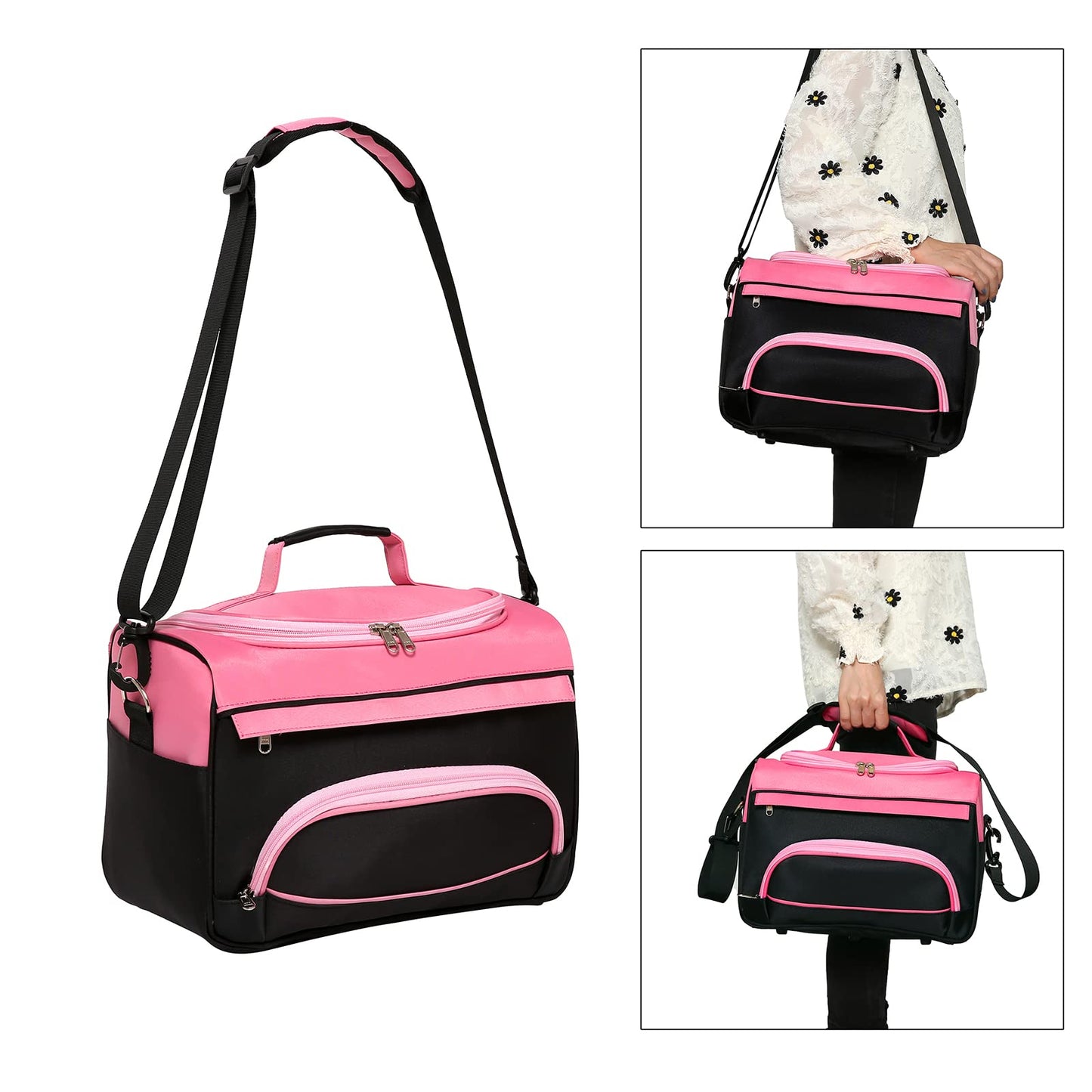 MAXPAND Small Hairdressing Bags for Stylists Hairdresser Bag for Supplies with Shoulder Strap Cosmetics Beauty Hairstylist Bag Makeup Salon Organizer Bag with YKK Zipper (BLACK), 13.8" x 8.7" x 9.5"