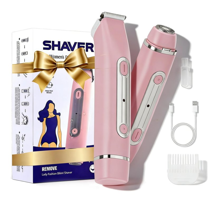 RUIM Bikini Trimmer for Women, 2-in-1 Electric Razor & Pubic Hair Remover - Painless for Sensitive Skin, IPX6 Waterproof, Cordless & USB Rechargeable for Travel, Gift for Her (Pink)