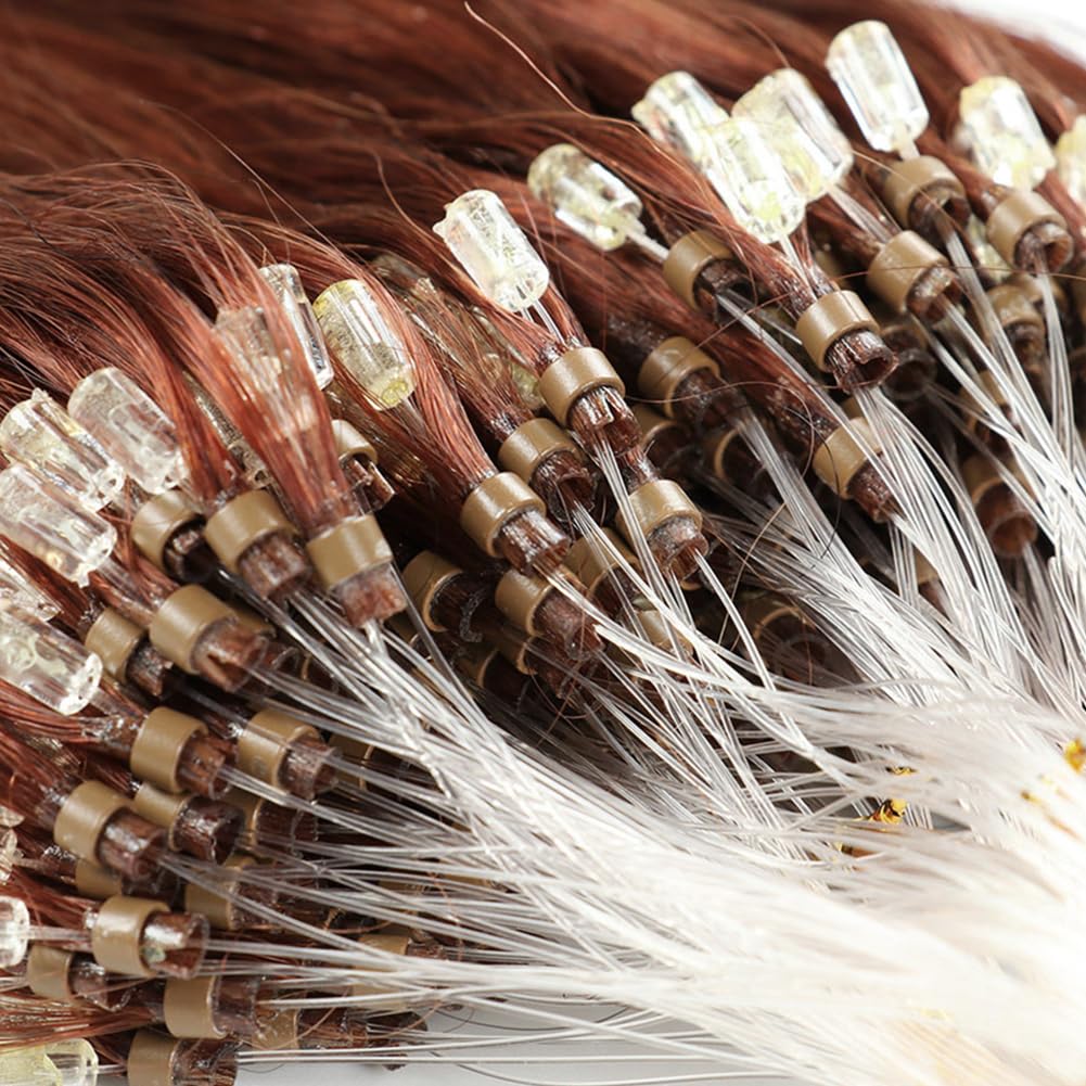 Saisifen Micro Loop Hair Extensions #33 Copper Brown Human Hair Bulk (50 Strands,1g/Strands) Micro Link Human Hair Extension for Women 16 Inches (40cm)