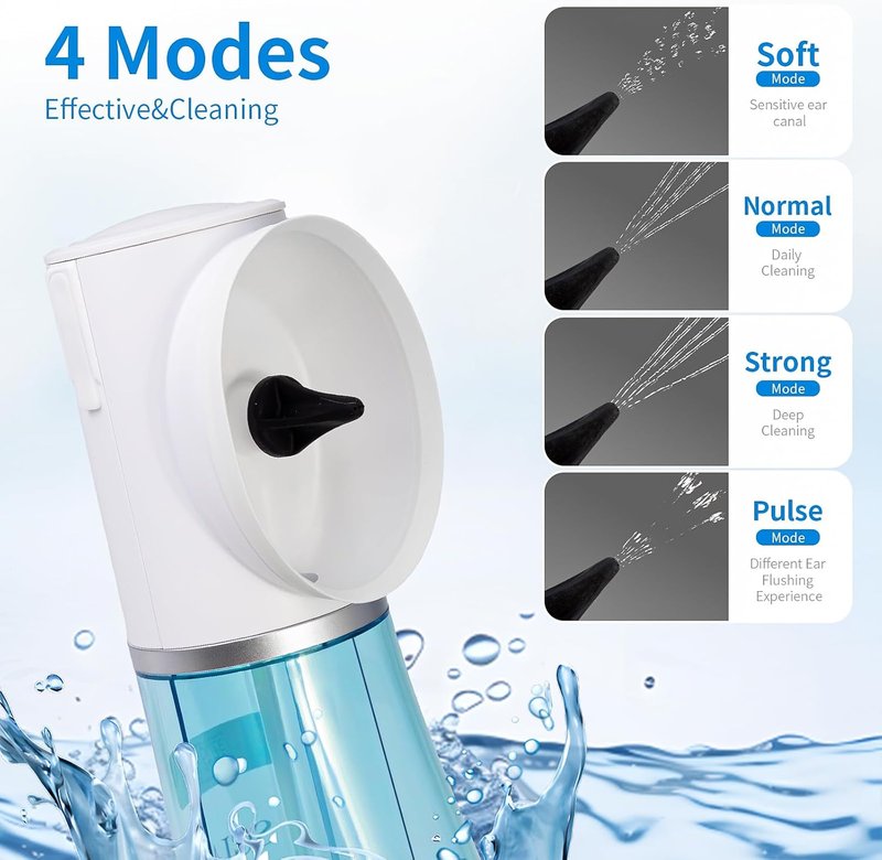 Electric Ear Wax Removal System - Water Powered Ear Cleaner Tool with 4 Pressure Settings | USB Rechargeable, IPX7, Blue
