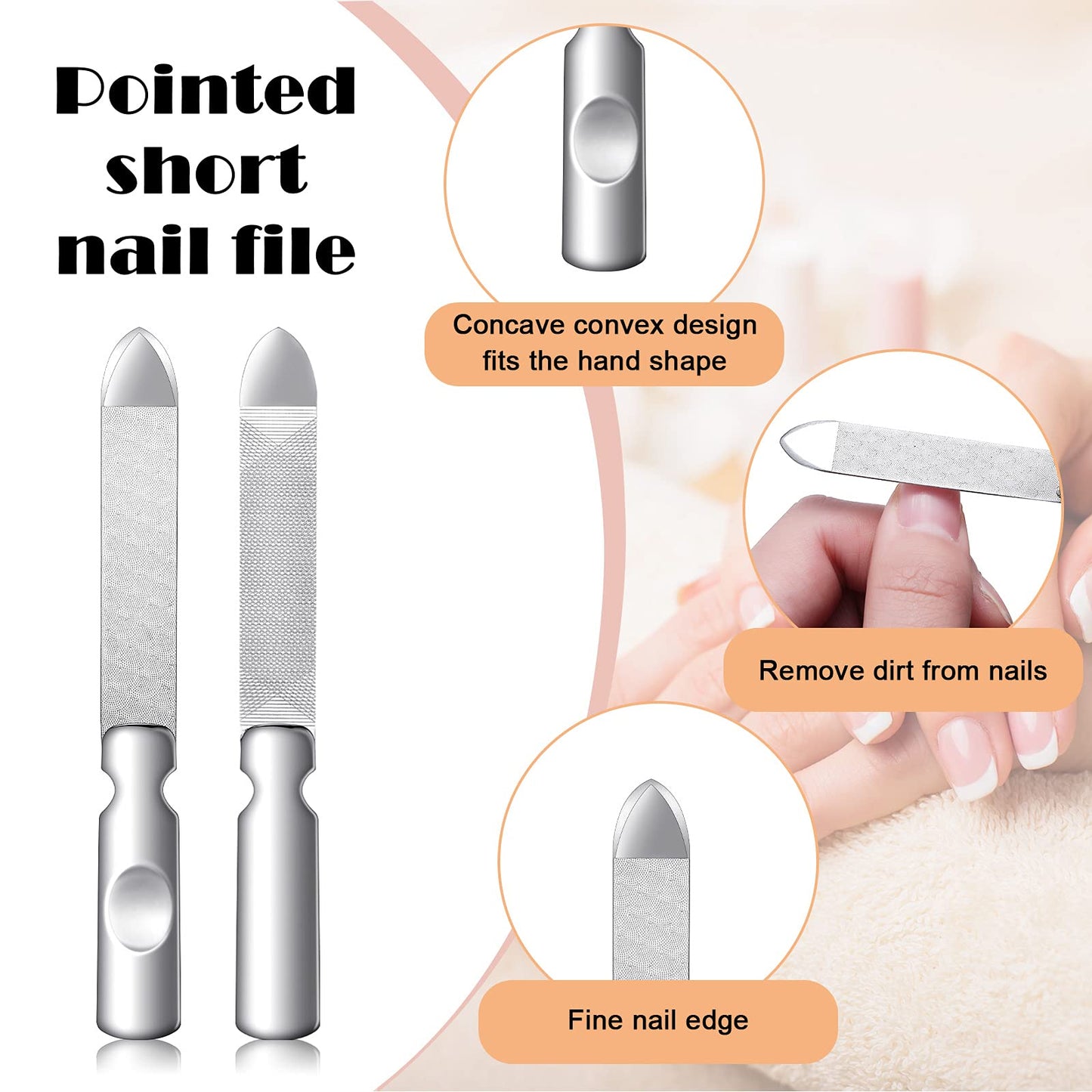 3 Pcs Stainless Steel Nail Files Kit with Leather Case, Double Sided Metal Nail Files with Anti-Slip Handle for Women and Men, Metal File Buffer Manicure Pedicure Tools for Fingernail Toenail(Pink)