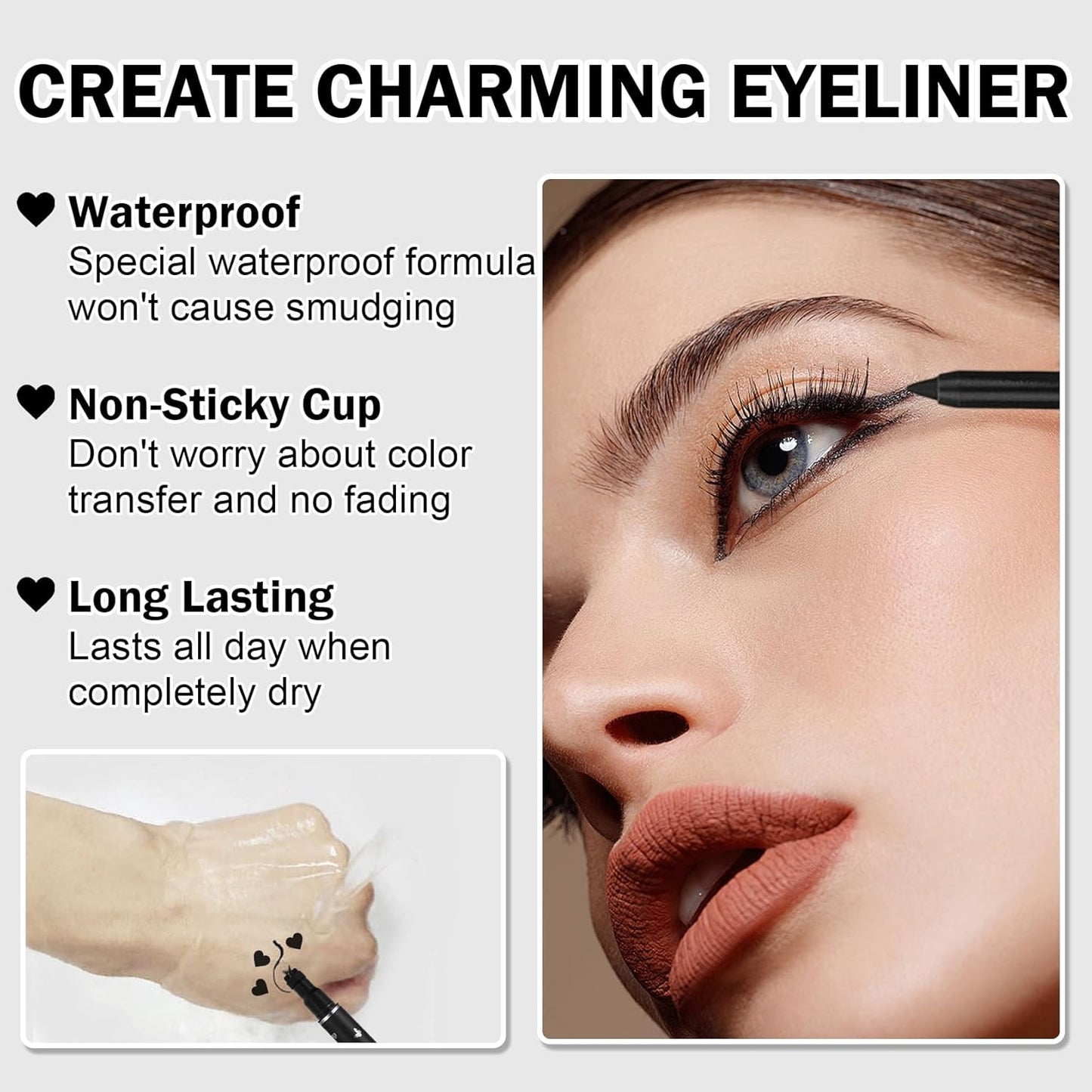 Black Matte Lipstick Set - 3PCS Lip Liner & Liquid Eyeliner Stamp | Long-Lasting Smudge-Proof for Halloween & Goth Makeup