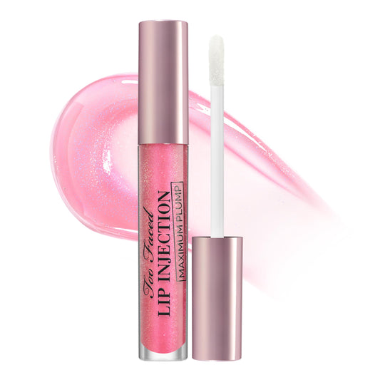 Too Faced Lip Injection Maximum Plump Extra Strength Lip Plumper Gloss | Hydrating, Volumizing, + Plumping, 0.14 Fl Oz, Wink Wink (Neon Pink Sparkle)