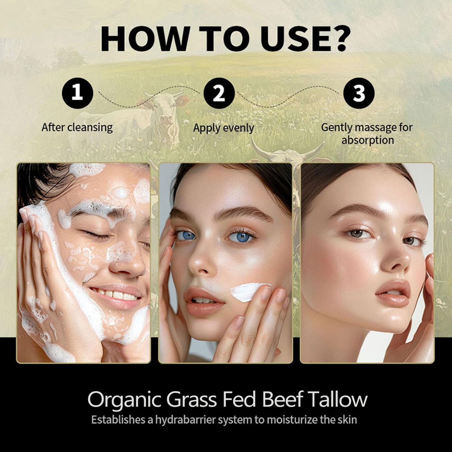 Vbolre Grass Fed Beef Tallow with Frankincense Oil and Castor Oil, Organic Grass Fed Beef Tallow for Skin, Whipped Beef Tallow Frankincense Oil Castor Oil for Skin Face Body Moisturizer (1)