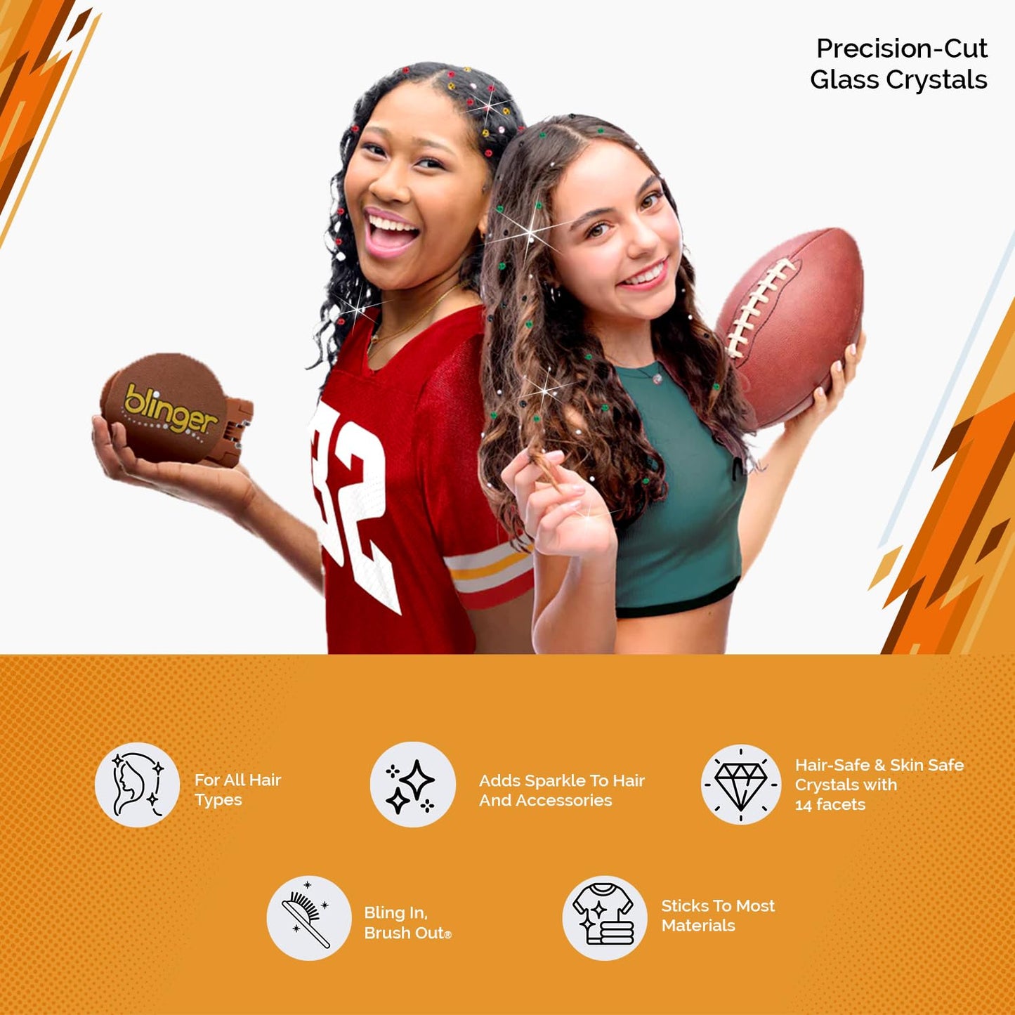 blinger® Ultimate Fan Starter Set with 45 Precision-Cut Glass Crystals – as seen on Shark Tank | Hair-Safe Bedazzler Gem Stamper for all the Sports Lovers | Fun Gift, Game Days, Sports