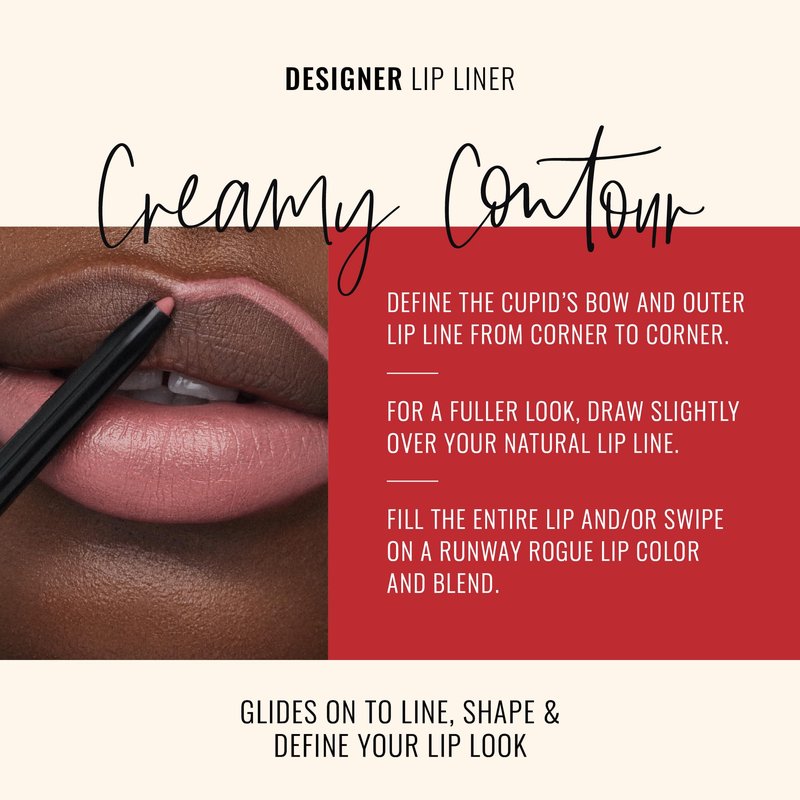 Runway Rogue Designer Liner Lip Pencil, Matte Soft Mocha Lip Liner Pencil and Lip Liner Sharpener, ‘Trendsetter’