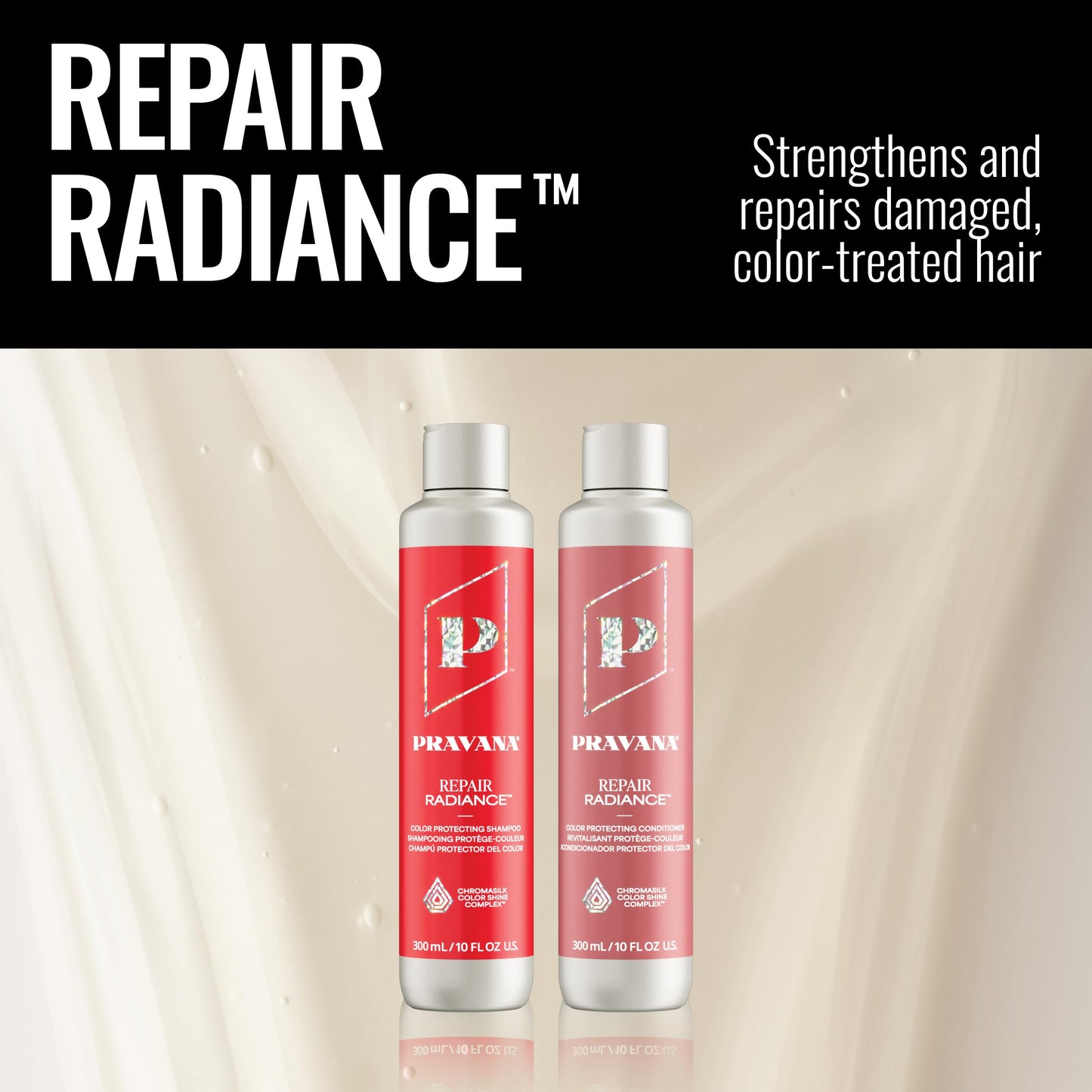Pravana Repair Radiance Shampoo | Restores & Nourishes | For Damaged, Color-Treated Hair | Reduces Breakage & Split Ends | Chromasilk Enhances Shine & Protection | Paraben & Sulfate Free | 33 Fl Oz