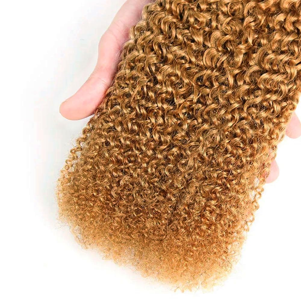 Cklikeb Human Hair Bundles 27# Color Jerry Curly Bundles Human Hair Unprocessed Brazilian Virgin 14 16 18 Inch 3 Bundles Quick Weave Human Hair Extensions 300g (27# Jerry Curly, 14 16 18)