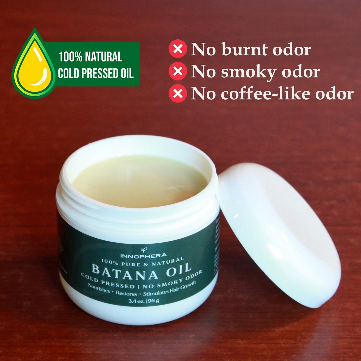 Innophera Batana Oil for Hair Growth ‒ Cold Pressed with No Smoky Odor ‒ 100% Pure & Natural from Honduras ‒ Nourishes, Moisturizes & Restores Hair ‒ 3.4 oz.