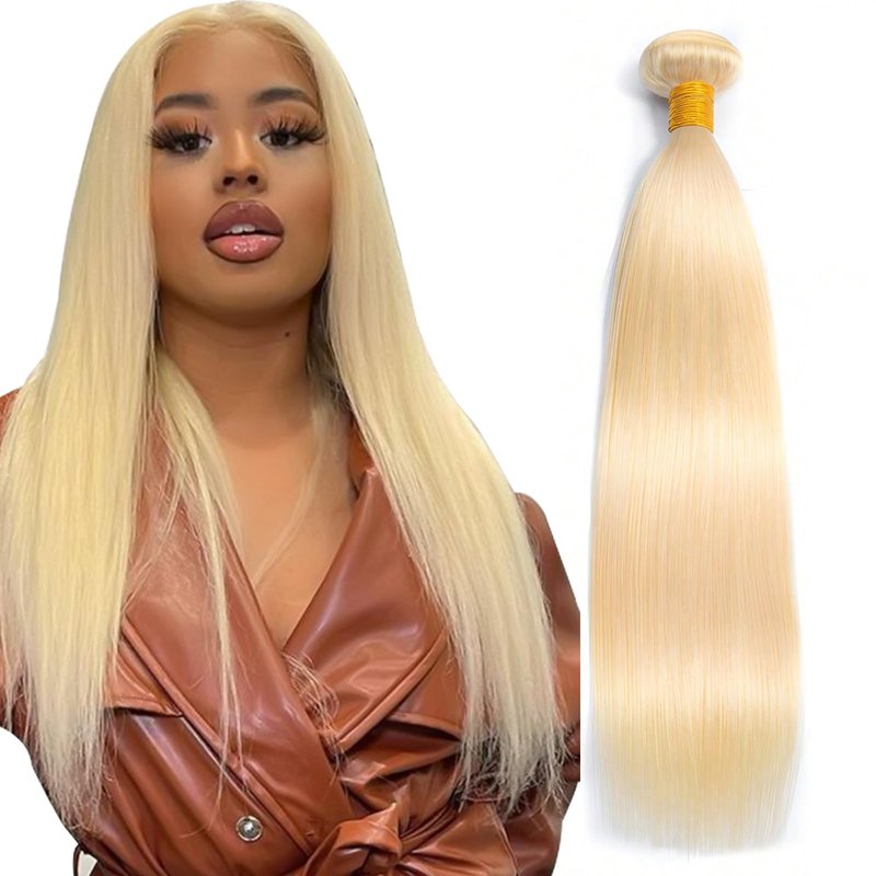 613 Bundles Human Hair Extensions 100g/Bundle 613 Color Real Human Hair Extensions For Women Light Blonde Color Human Hair Bundles 2-3set Can Be Full Head (Straight Hair, 22 Inch)