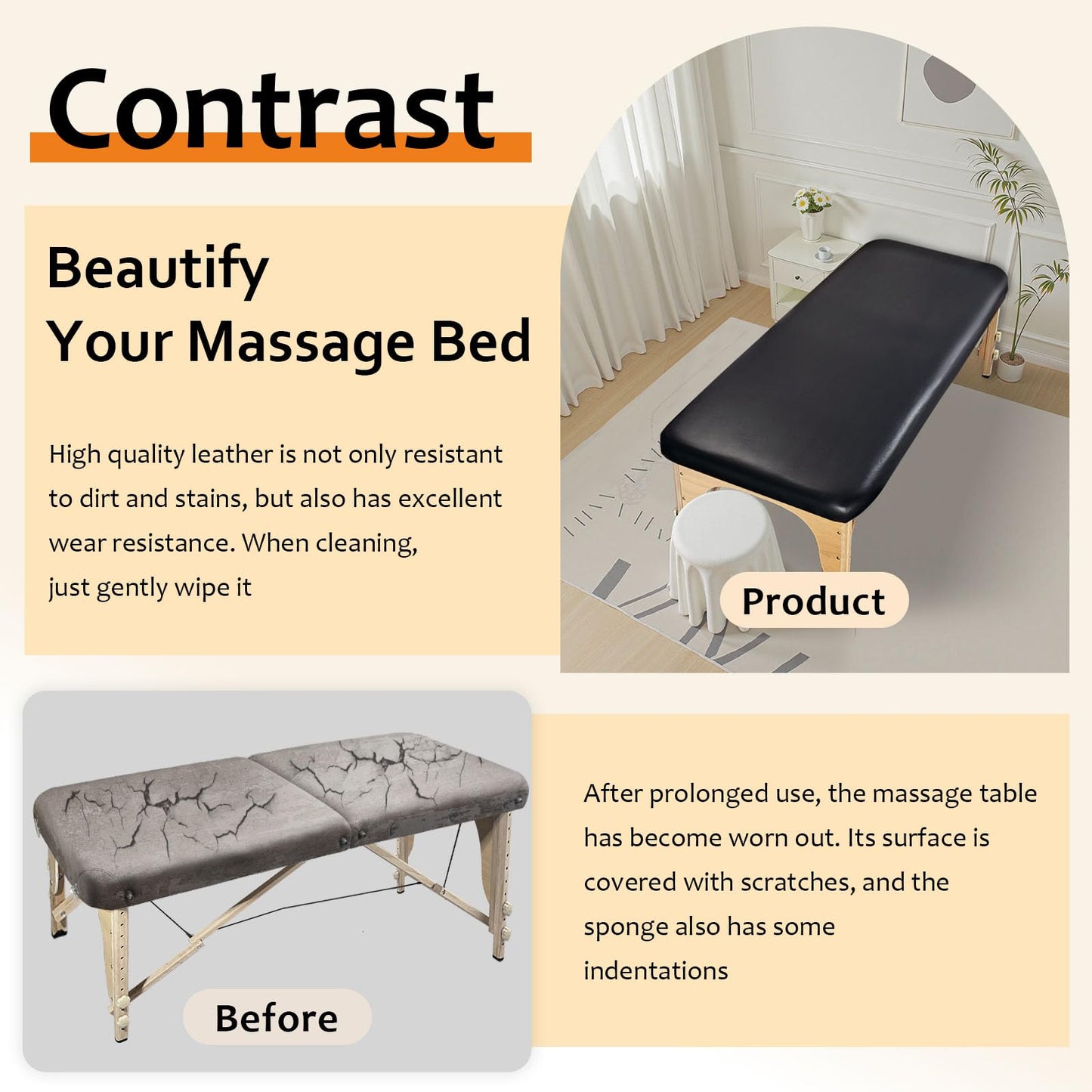 Lufyzora PU Leather Massage Table Cover Waterproof Massage Table Cover Protector Elastic, Odorless & Anti-Wrinkle Wipeable Massage Bed Cover Fitted for 6FT Massage Bed/Spa Bed/Lash Bed (Black, 1Pcs)