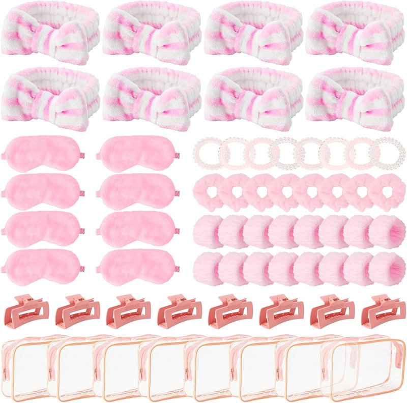Spa Sleepover Party Supplies for Girls - 64 Pcs Set with Headbands, Eye Masks, Hair Scrunchies & More | Perfect for Slumber Parties