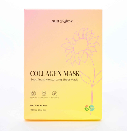 SUN & GLOW VEGAN COLLAGEN MASK Including Natural Elements Fermented 7-Layer Hyaluronic Acid Complex Soothing and Moisturizing Skin Korean Home Skincare Mask (0.88oz 25g 5Packs)