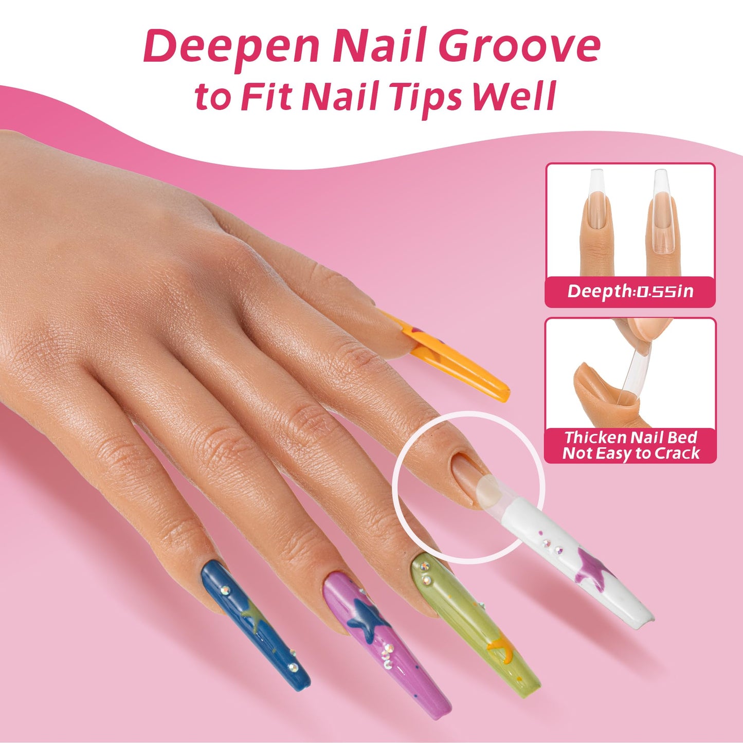 Veikmv Realistic Silicone Practice Hand for Acrylic Nails, Flex Fingers