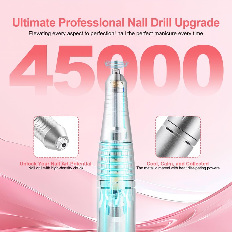 Electric 45000RPM Nail Drill Machine Rechargeable Portable Nail File Electric DIY Nail Drill Kit with Smart LCD Screen for Gel Nail Manicure and Pedicure Reflective Body etc (Grey)