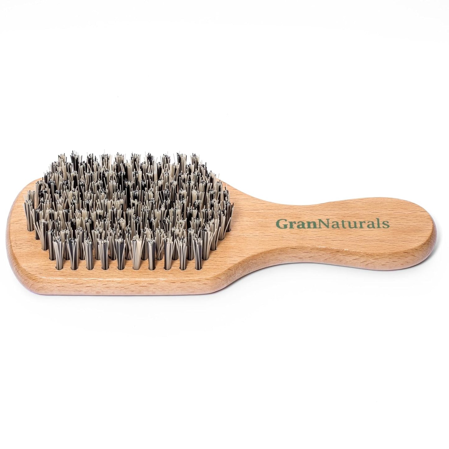 GranNaturals Hard Bristle Slick Back Hair Brush for Men & Women with Thick Curly Hair - Stiff Reinforced Nylon Small Hairbrush for Smoothing, Waves, Beard, Fades, Locs, Dreads