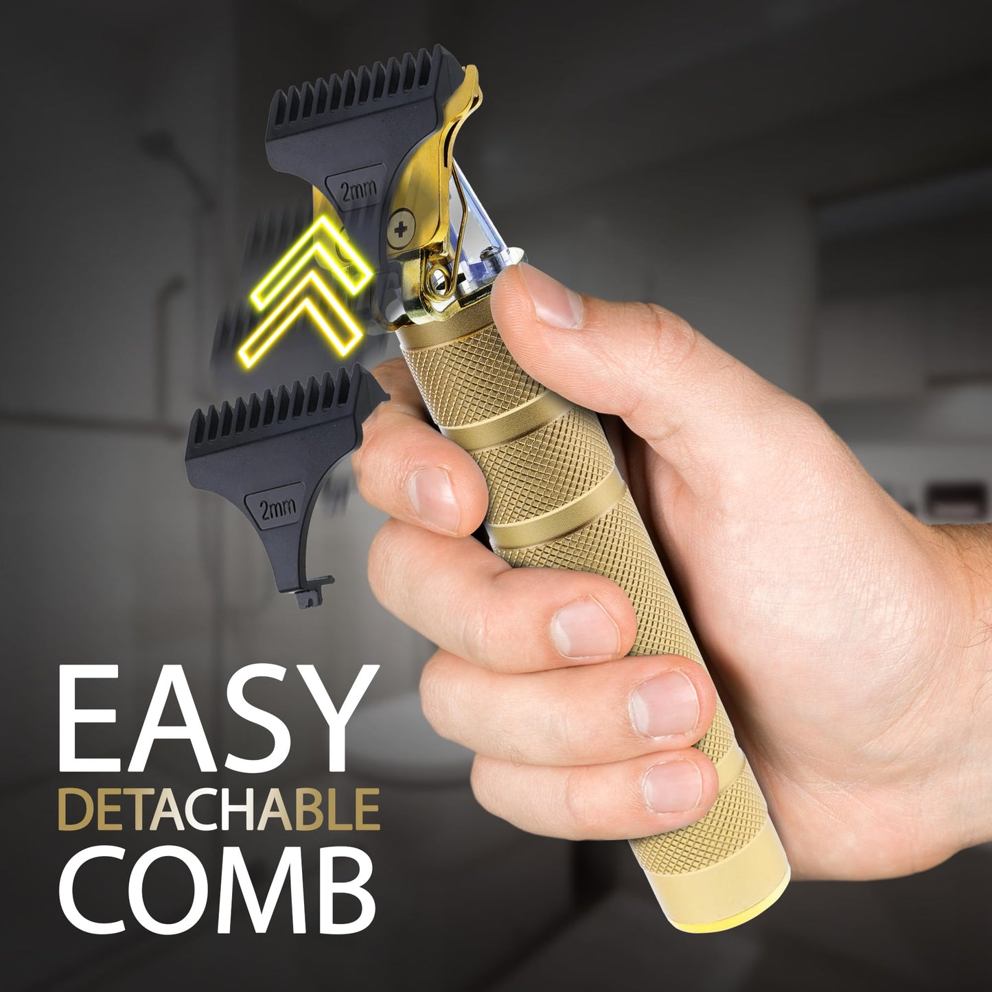 Cutting Edge T-Blade Trimmer for Men, T-Blade Precision Beard Trimmer, Bump Free and Hypoallergenic Titanium Gold Blades, 4 Guide Combs, Rechargeable, Precision Trimmer to Detail, Outline, & Fade