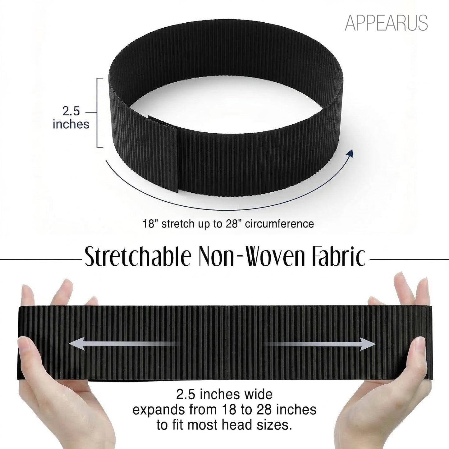 APPEARUS 100 Ct. Disposable Spa Facial Headbands with Convenient Closure (Black)
