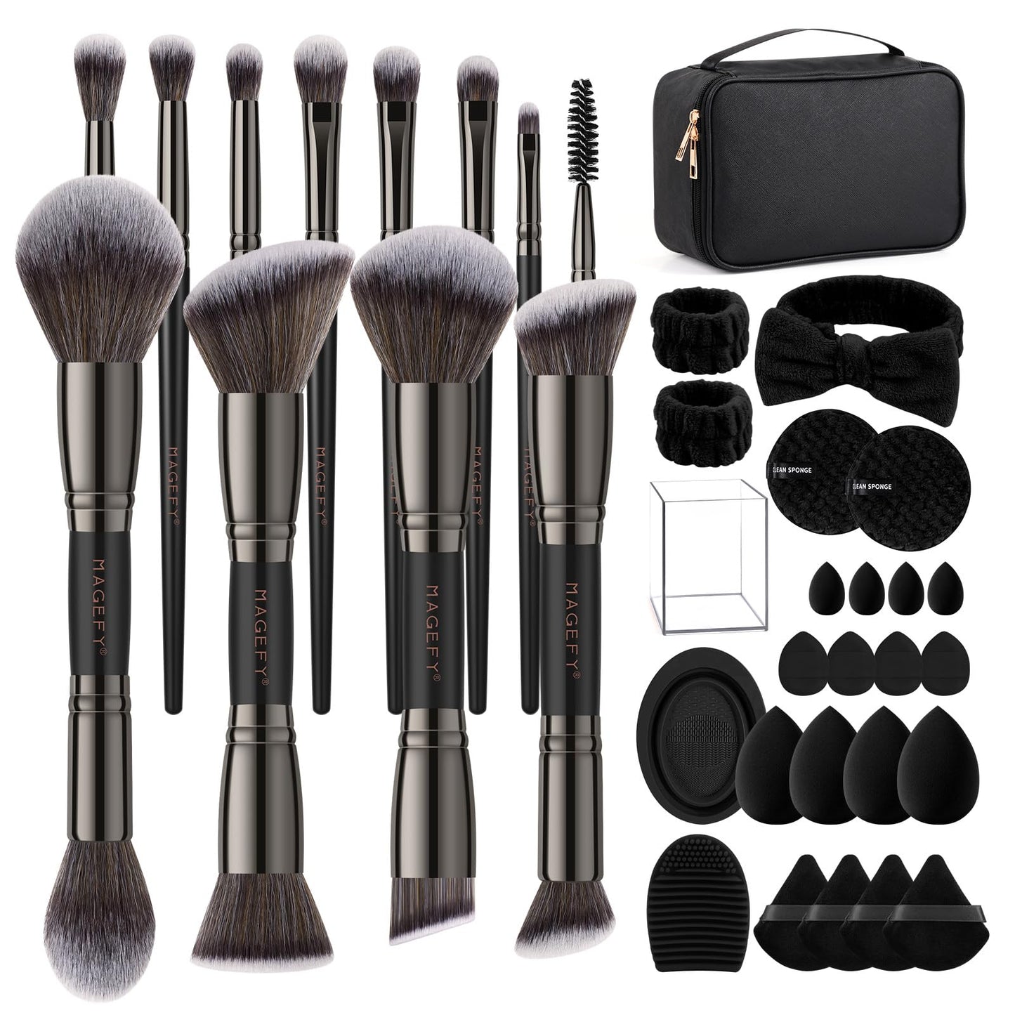MAGEFY Makeup Brushes 37 Pcs Makeup Kit, Multi-functional Makeup Tool Set with Double-End Powder Blush Eyeshadows Brush Make up Brushes Set Bag,Pink