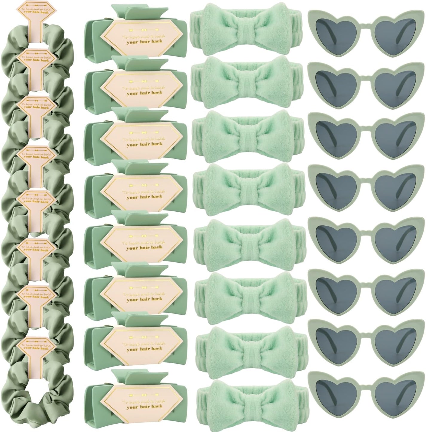 Tethzeng Bridesmaid Scrunchies Proposal Gifts Bachelorette Hair Claws Clips women heart sunglasses for Wedding Party Favors (Sage Green headband 32pcs)