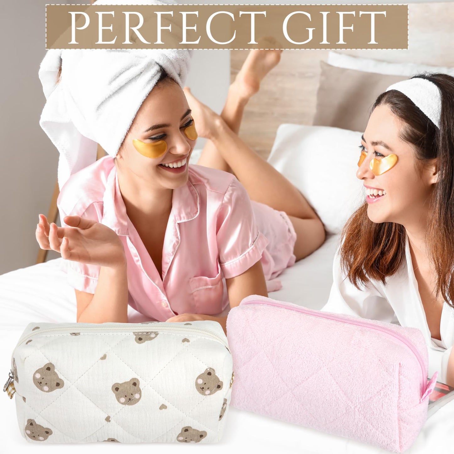 Paterr 10 Pcs Quilted Makeup Bag Bulk Cotton Floral Cosmetic Bag Women Girls Bridesmaid Gifts Cute Makeup Pouch Coquette Aesthetic Travel Toiletry Organizer(Beige Floral,7.87 x 4.72 x 3.15 Inches)