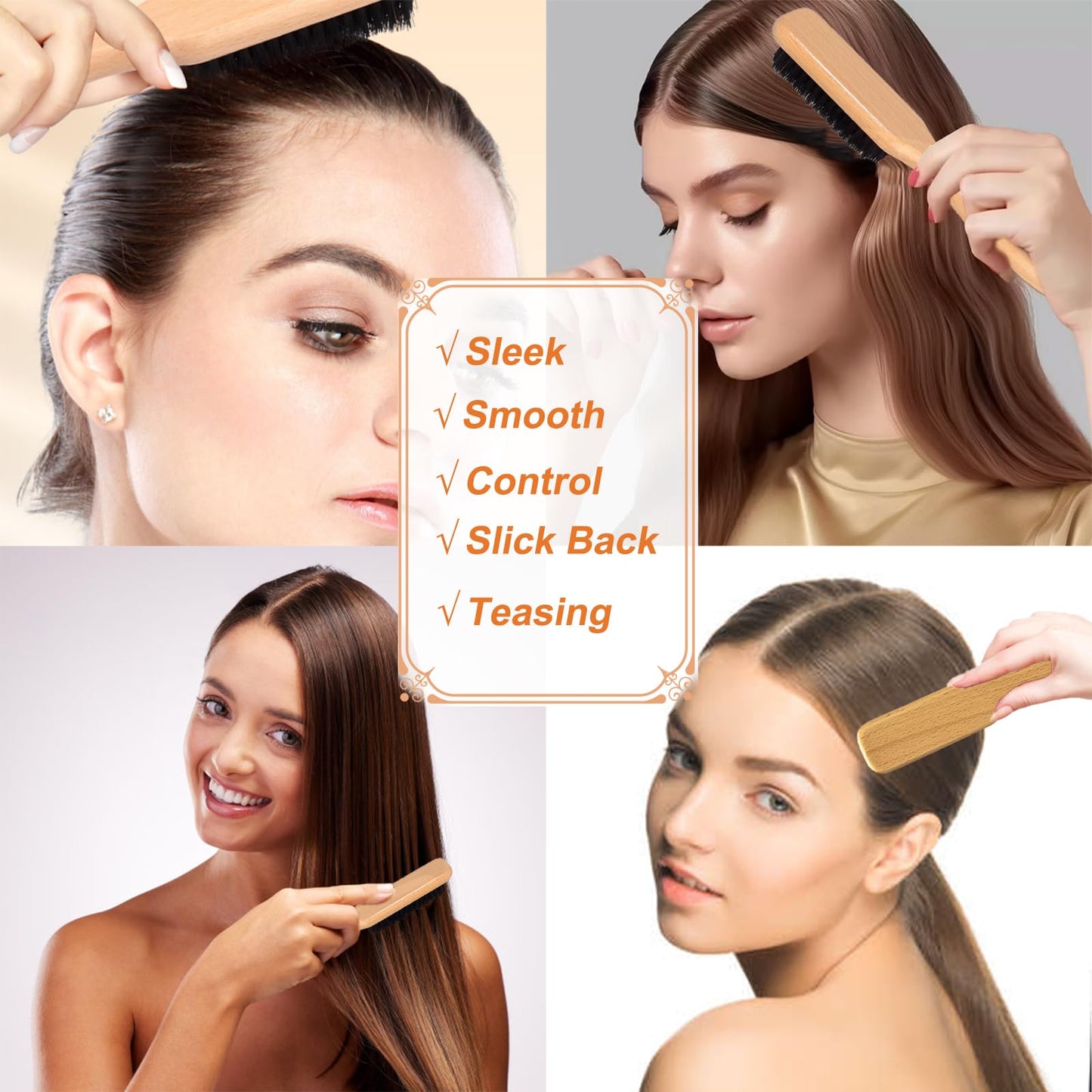 Slick Back Hair Brush & Hair Wax Stick Set for Slick Back – Boar Bristle Hair Brush for Sleek, Control, Flyaways & Baby Hairs – Slick Back Brush for Women, Dancer, Cheer
