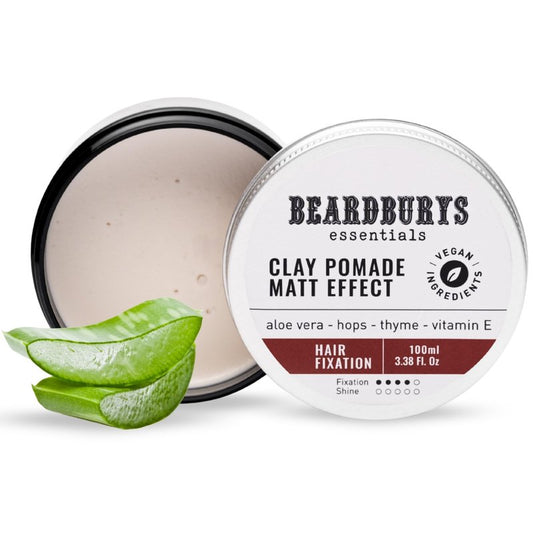 Beardburys Essentials Matte Hair Styling Wax for Men, Strong Hold Clay Pomade, All Hair Types, Easy To Wash Out, Texture Clay for Men, Low Shine, Natural Finish, Vegan, 3.38 Oz, Travel Size