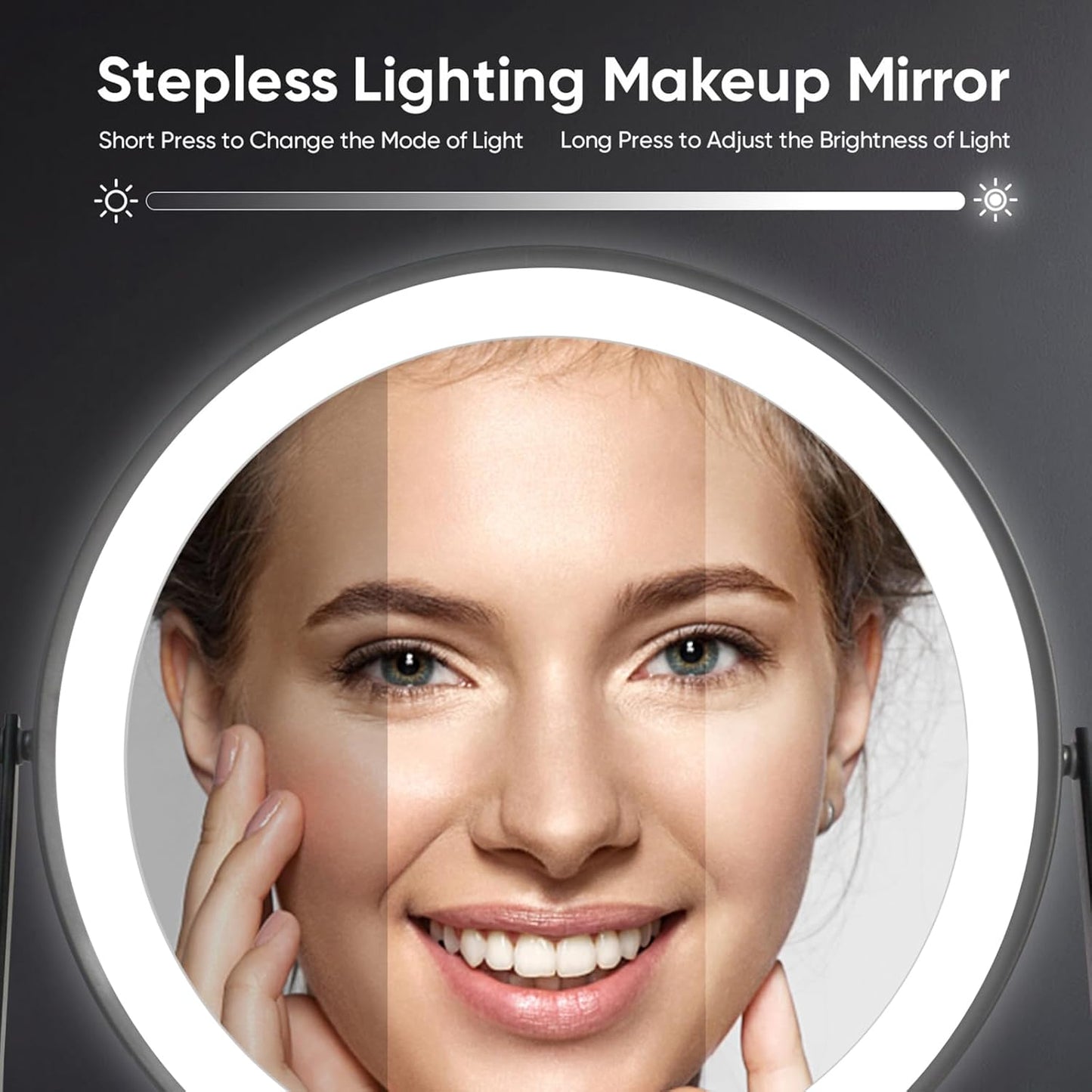 DOWRY 8.5'' Lighted Makeup Vanity Mirror - Rechargeable 1x/10x Magnification, Adjustable 3-Color Brightness, 360° Rotation