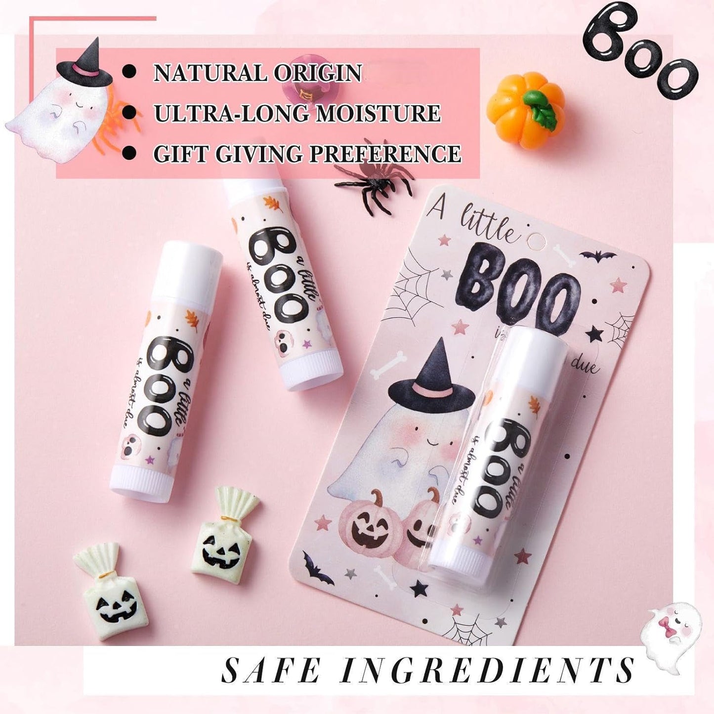 Halloween Baby Shower Favors - 50 Pcs A Little Boo Lip Balms | Pink Gender Reveal Gifts