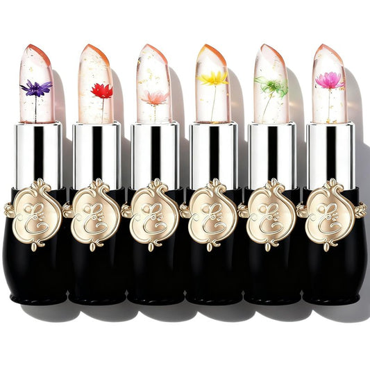 Pack of 6 Crystal Flower Jelly Lipstick, Long Lasting Nutritious Lip Balm Lips Moisturizer Magic Temperature Color Change Lip Gloss, Mothers Day Gifts, Teacher Appreciation Gifts, Small Gifts (Black)