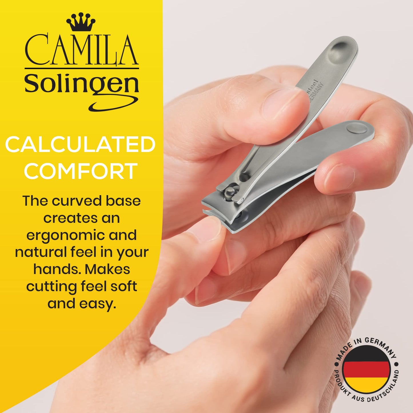 Camila Solingen CS15 3" Fingernail Clipper and Toenail Clipper for Manicure and Pedicure - Professional Nail Clippers with Precision Super Sharp Blades - German Carbon Steel Cuticle Trimmer