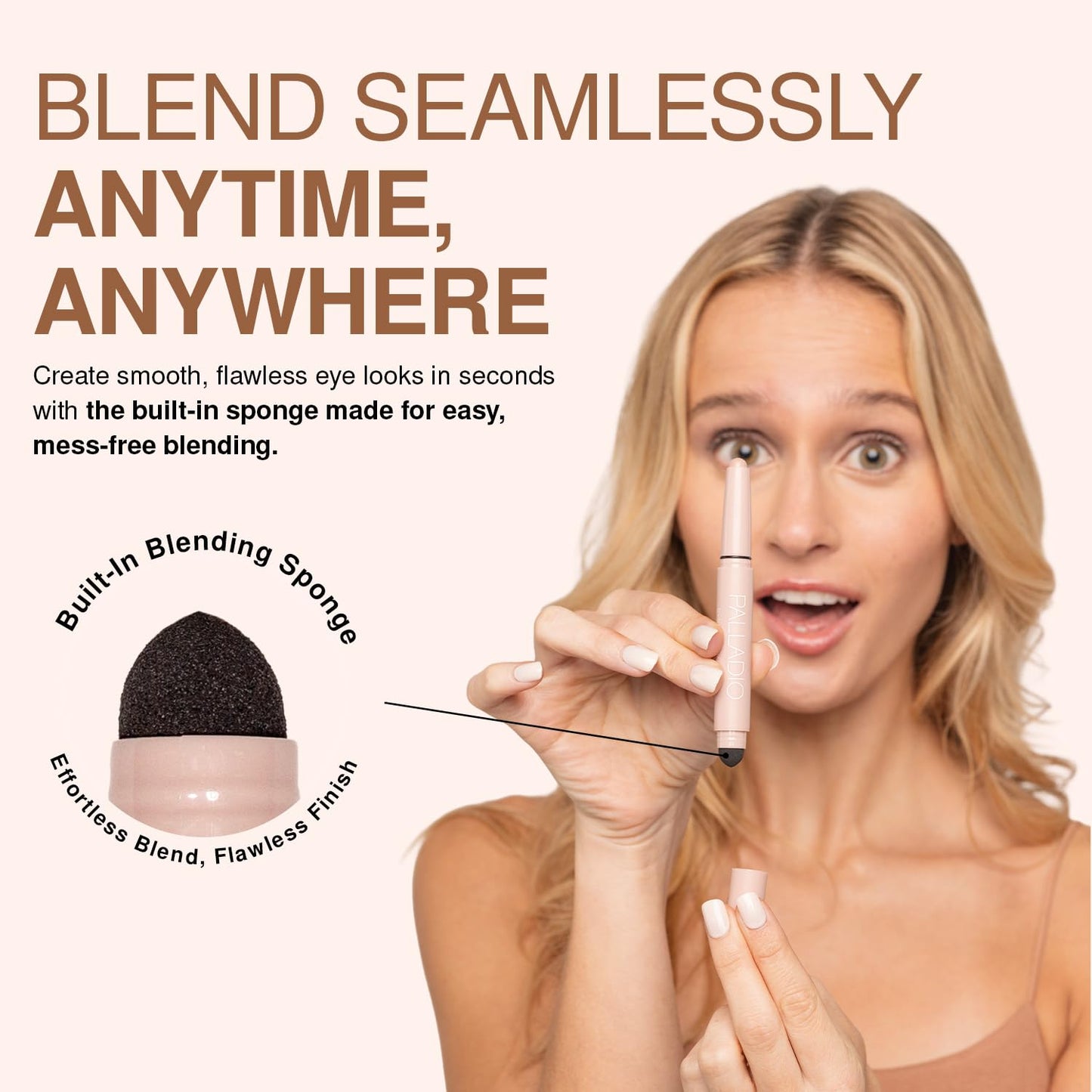 Waterproof Eyeshadow Stick - Long-Lasting, Smudge-Free Formula | Matte Rose with Blending Sponge