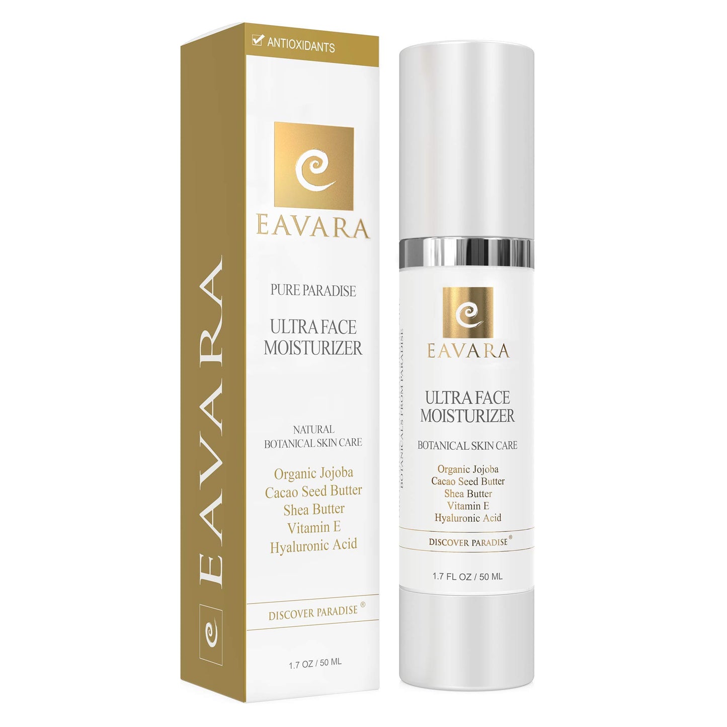 Eavara Organic Face Moisturizer, Collagen Peptides & Hyaluronic Acid, 1.7oz