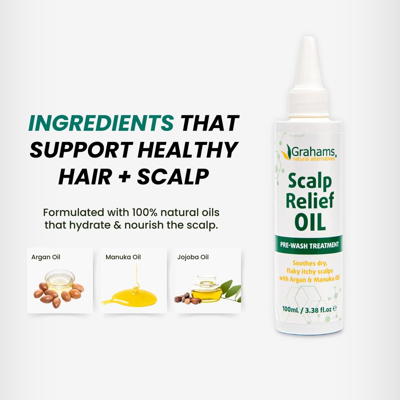 Grahams Natural Scalp Relief Oil - For Dry, Itchy & Flaky Scalp Psoriasis, Seborrheic Dermatitis & Dandruff Treatment - Hydrating, Moisturising & Exfoliating Scalp Oil (1 x 3.38 fl oz)