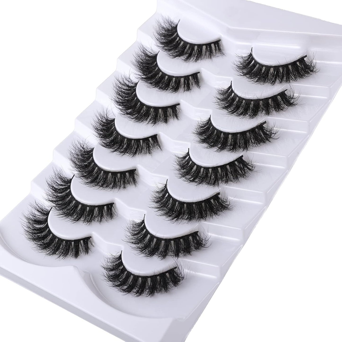 Lashes Eyelashes 8D Fluffy False Eyelashes Wispy Faux Mink Lashes Light Weight Fake Eyelashes Cat Eye Lashes 7 Pairs Pack, Black