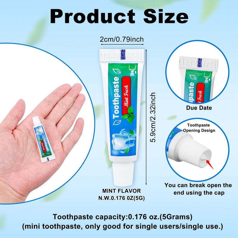 0.176 oz Bulk Travel Size Toothpaste,300 Tubes 5 Grams Extra Small Toothpaste Travel Size Bulk Mint Flavor Mini Disposable Toothpaste for Hotel,Guests,Homeless,School(Too Small,Only be Single Use)