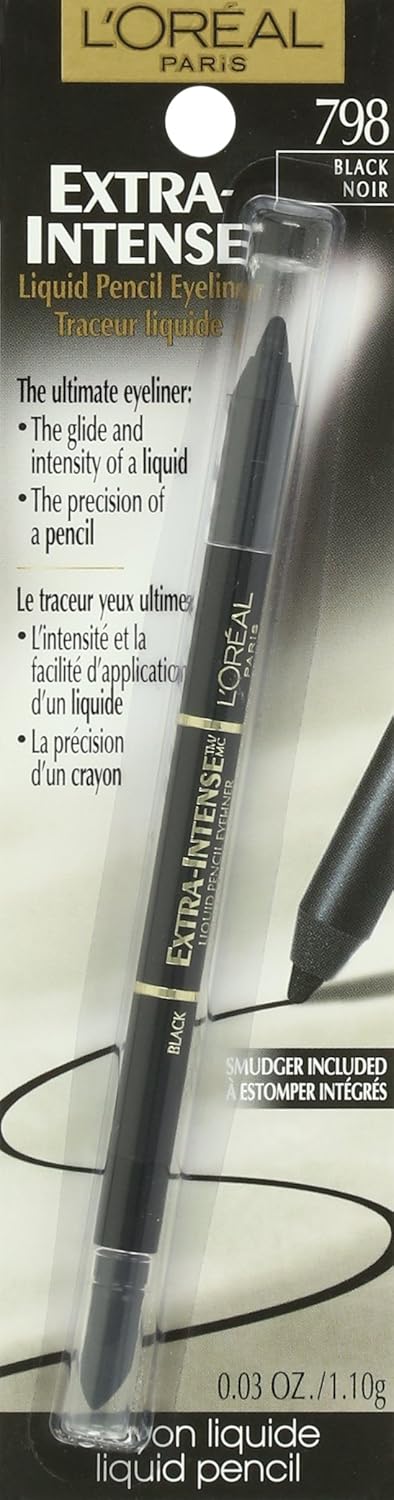 L'Oreal Paris Extra-Intense Pencil Eyeliner - Bold Black Color | 0.03 oz for Precise Application