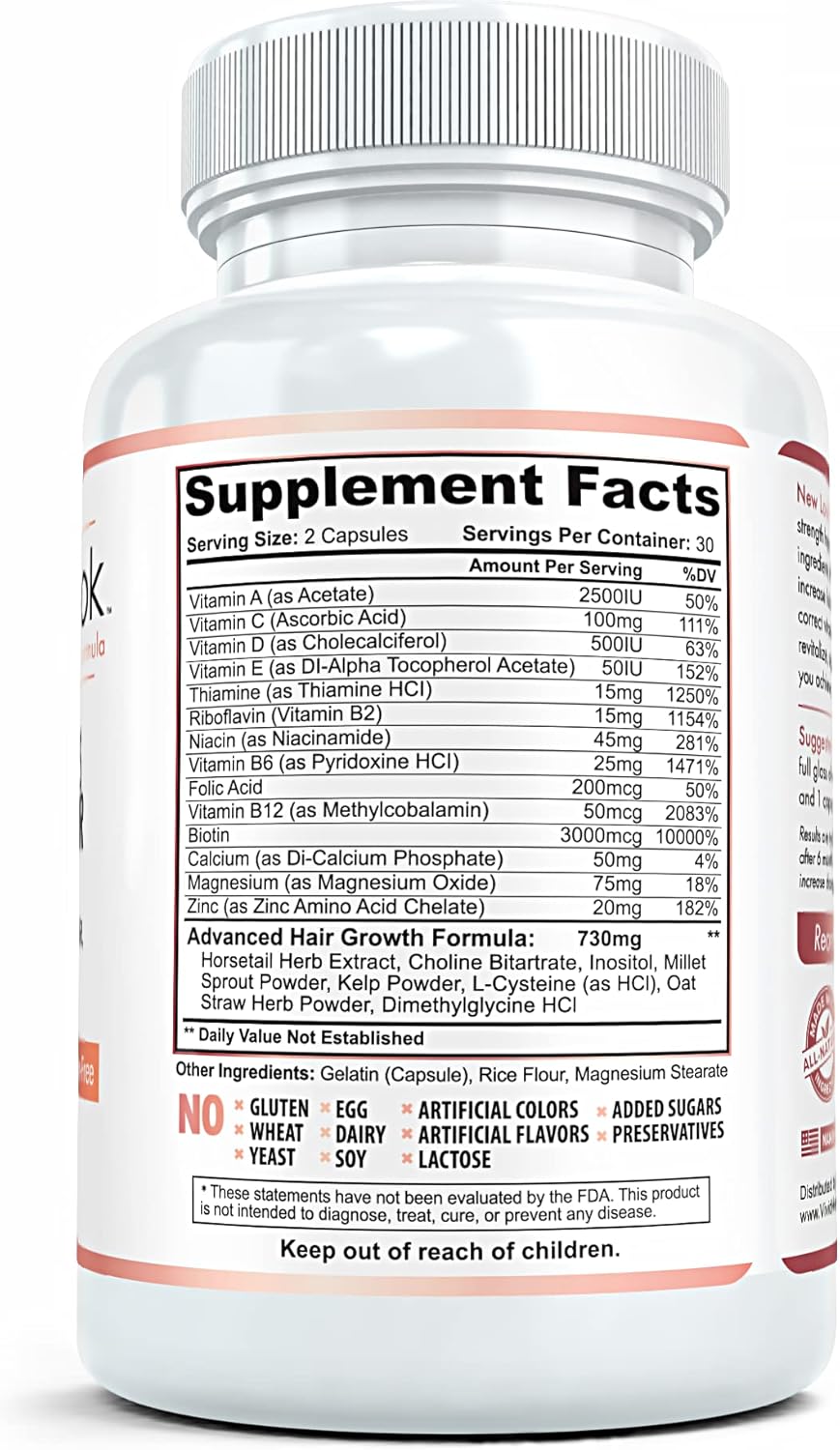 Hair Growth Support Vitamins for Men & Women - Clinical Strength Biotin Supplement for Thicker, Fuller Hair | 60 Capsules