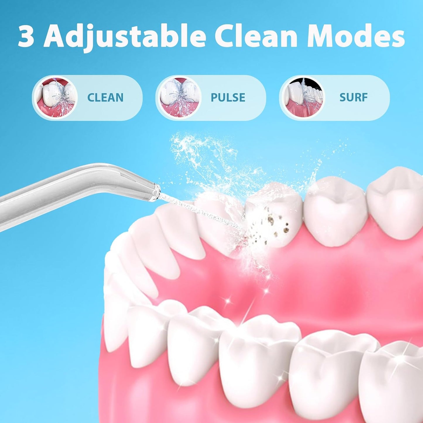 Water Flosser | 300ML Rechargeable Dental Oral Irrigator with 3 Modes & 5 Tips - Waterproof Electric Flossing Device (White)