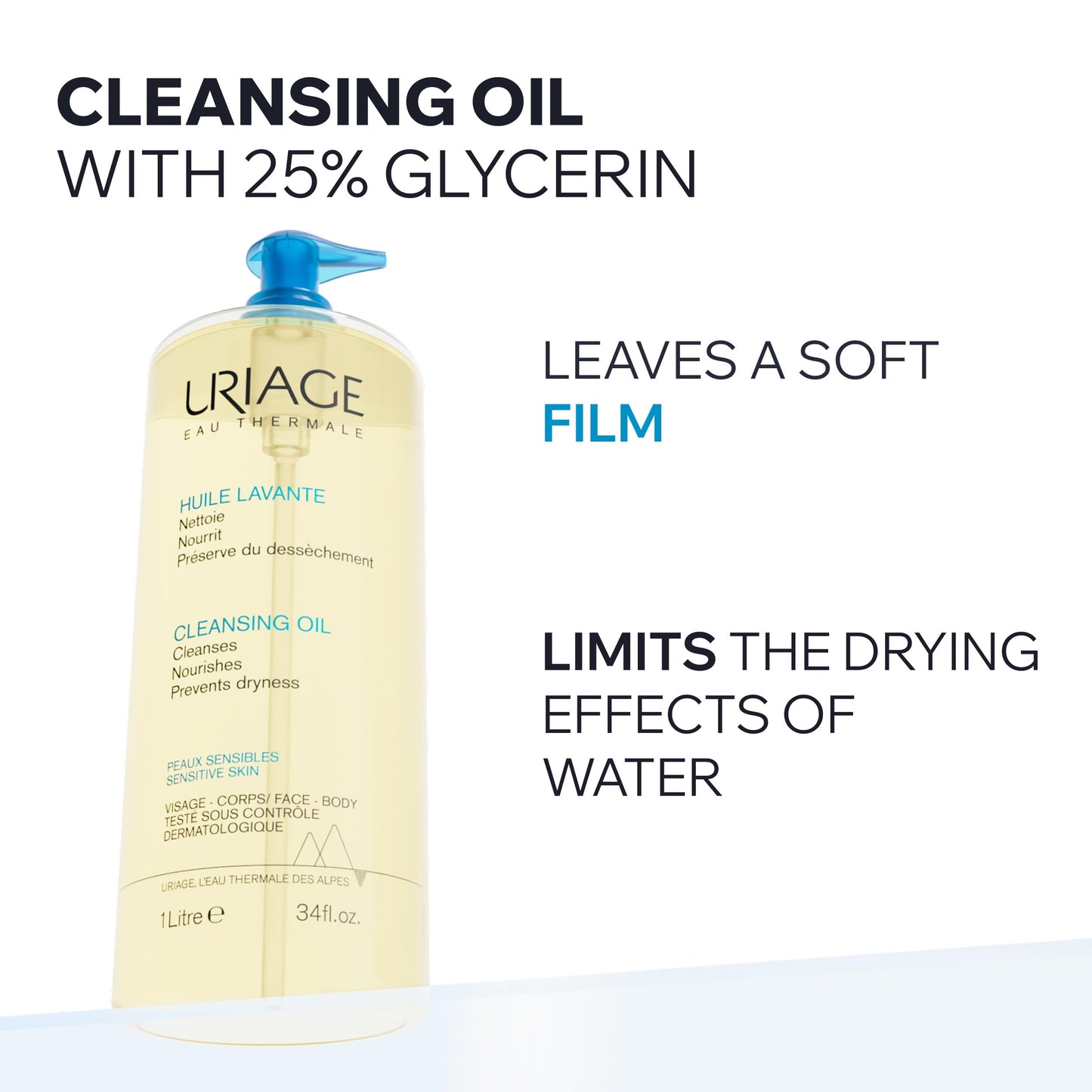 Uriage Cleansing Oil With Glycerin 25%, 2-In-1, Gently Cleanses & Moisturizes, Foaming Shower Oil For The Whole Family, Face & Body, Lovely Fragrance, Soap-Free, Physiological Ph, Sensitive Skin