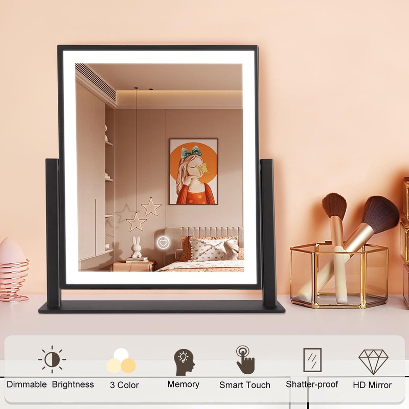 Beelux Vanity Mirror with Lights, 11" Makeup Mirror with Dimmable Light, Smart Control, Memory, Adjustable 3 Modes Lighted LED Mirror for Christmas Birthday Thanksgiving Mother's Day Black