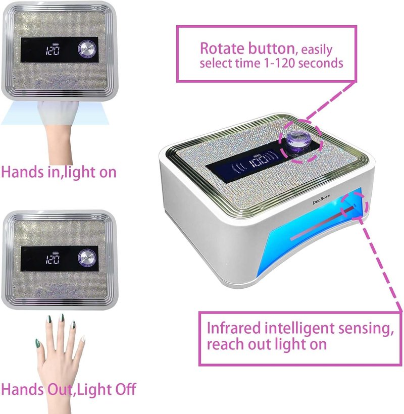 UV LED Nail Lamp - Cordless 120W Rechargeable Gel Nail Dryer with Timer | Portable Rhinestone Curing Light for Nail Art Enthusiasts