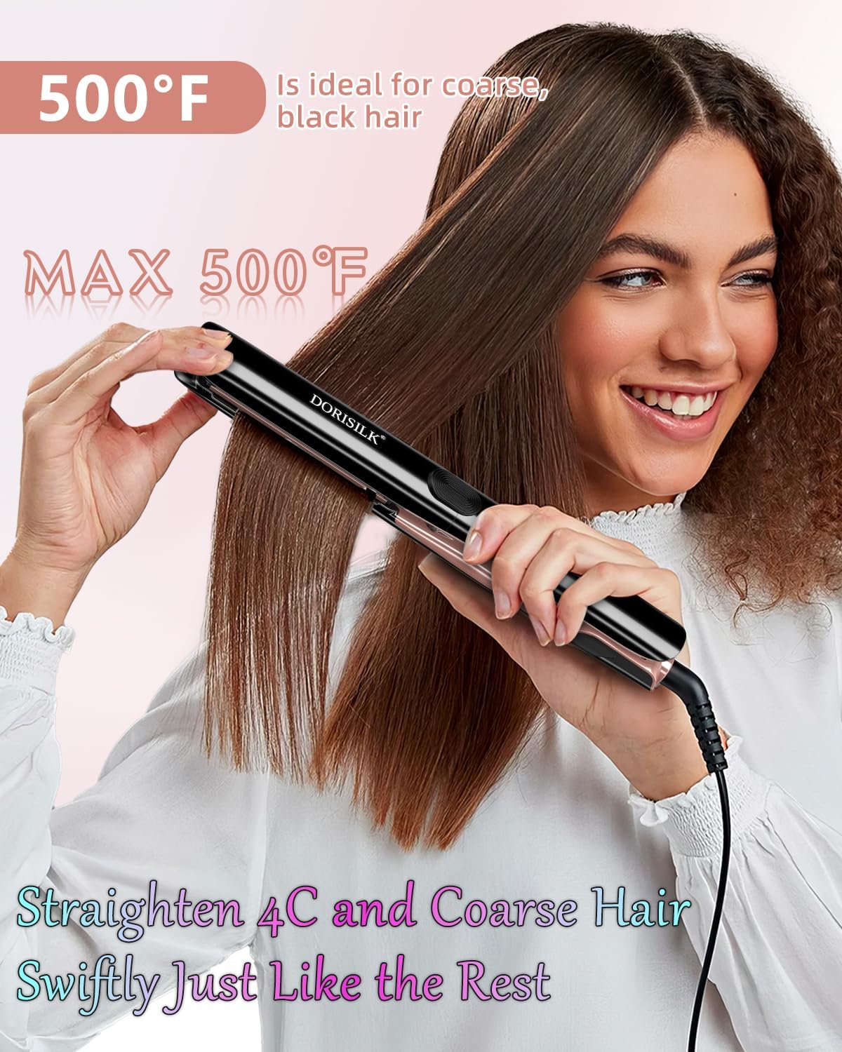 DORISILK 2-in-1 Hair Straightener & Curler - 500°F Fast Heating Ceramic Flat Iron | Travel Dual Voltage