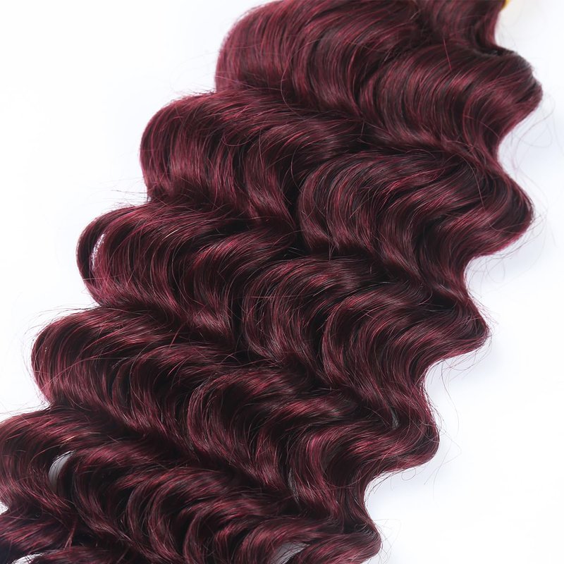Human Braiding Hair - Deep Wave Curly Bulk Extensions for Boho Braids | 22 Inch Burgundy 100g Brazilian Virgin Hair