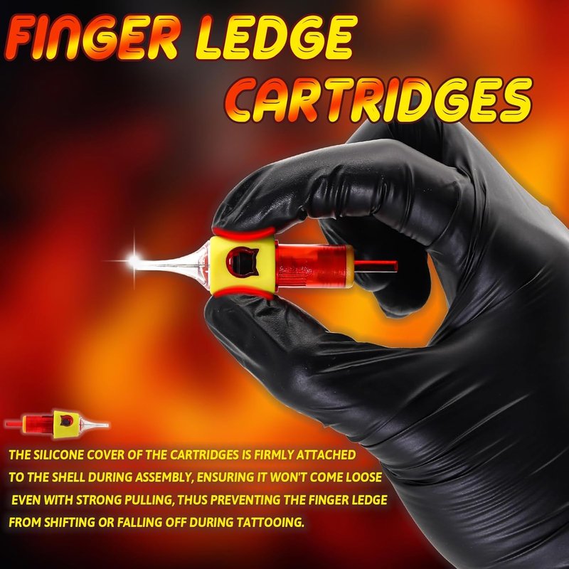 Tattoo Cartridge Needles - 20PCS Expert Grade #12 Round Shader | Disposable with Silicone Finger Ledge for Comfort