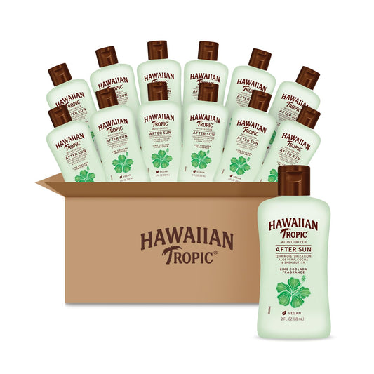 Hawaiian Tropic After Sun Lotion Lime Coolada Case, 12 mini bottles | After Sun Care Travel Essentials, Aloe Vera Lotion, 2 fl oz each (Pack of 12)
