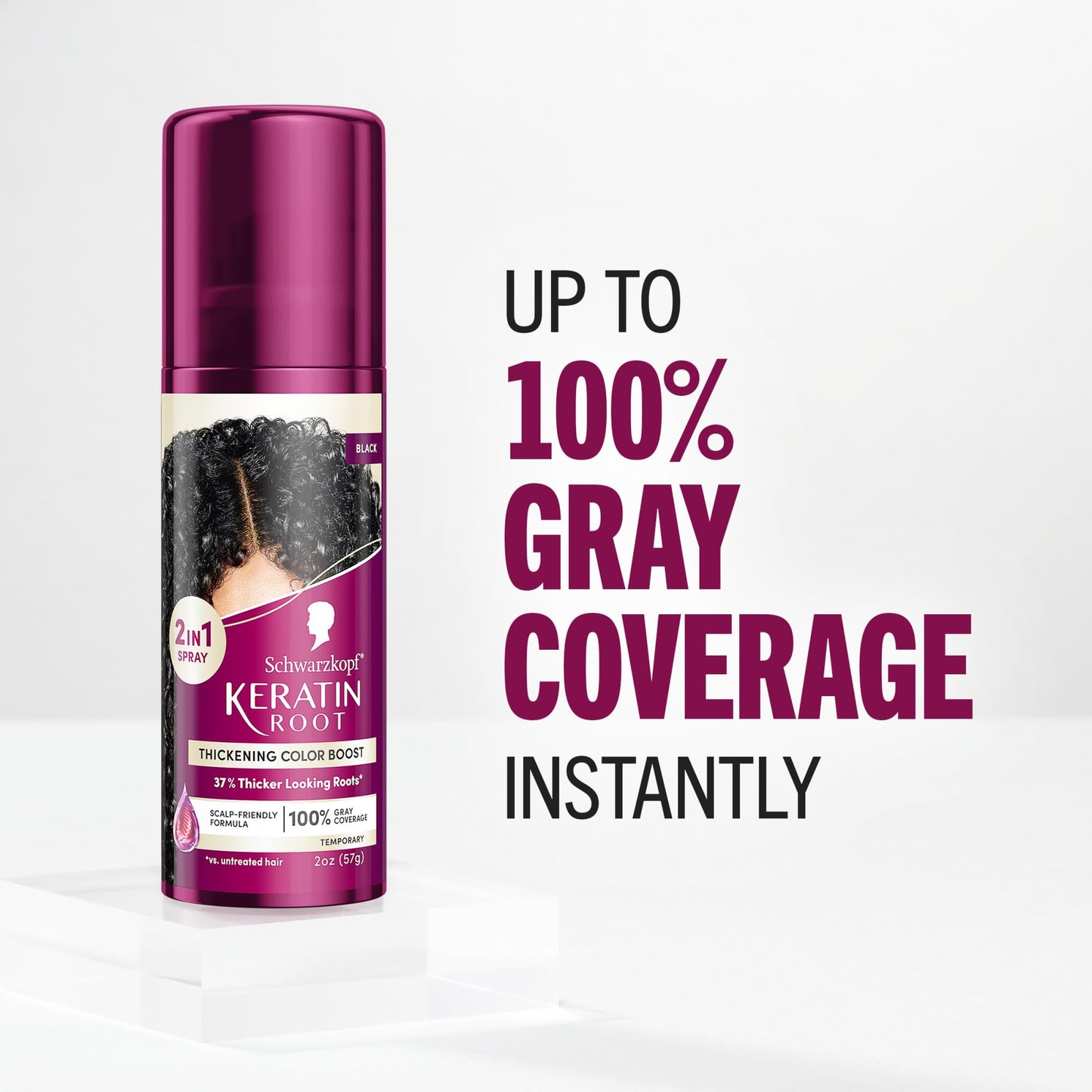 Schwarzkopf Keratin Root Temporary Hair Color Spray, Black, Instant Gray Coverage, Thicker, Fuller-Looking Roots, Easy-to-Use, No Ammonia, Low Mess Application, Scalp Friendly
