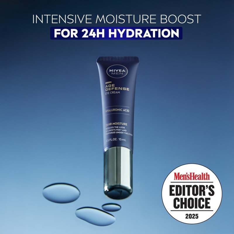 NIVEA MEN Age Defense Eye Cream with Hyaluronic Acid, 24-Hour Hydrating Under Eye Cream for Men Helps Reduce Look of Crow's Feet, Fine Lines and Dark Circles, 0.5 Fl Oz Tube