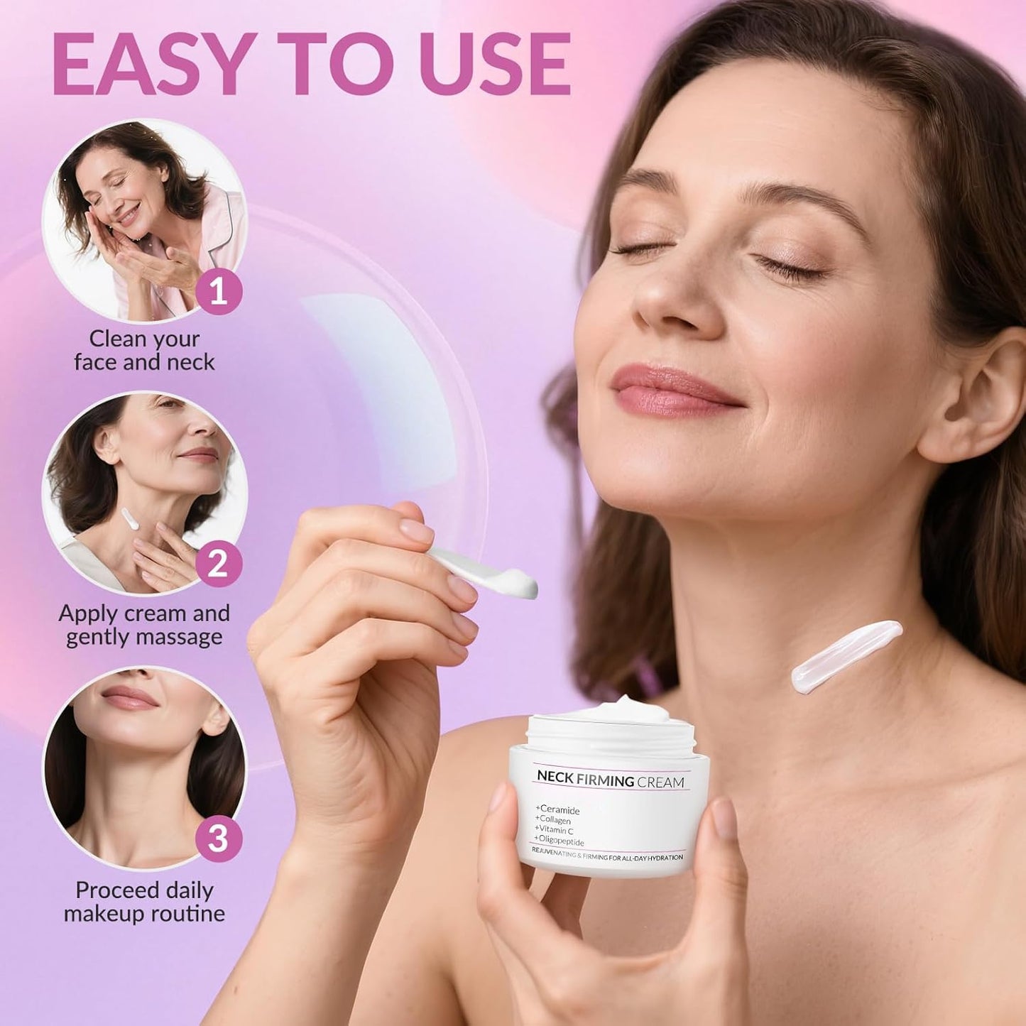 VicGFHS Neck Firming Creams for Tightening and Firming, Moisturizer Face Cream with Collagen, Hyaluronic Acid, Day & Night Anti-Aging Skin Tightening Cream for Neck, Décolleté & Face – 1.7Fl Oz